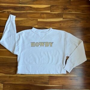 Chicka-d White Corded Boxy Pullover HOWDY Oversized in Small Western Rodeo